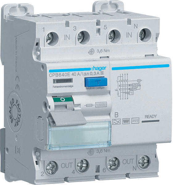HAGER - HAGCPB640E INT DIFF ACC 4P 300MA 40A B SEL 4M