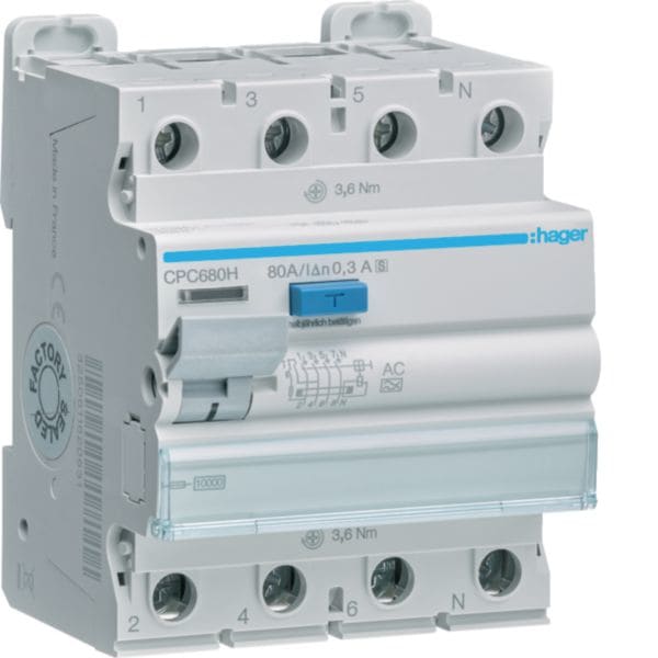 HAGER - HAGCPC680H INT DIFF ACC 4P 300MA 80A AC SEL 4M