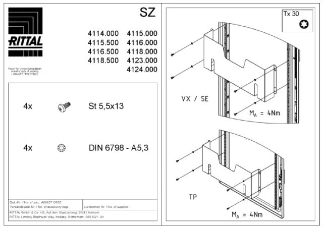 RITTAL SPA - RIT4116000 VX PORTASCHEMI LAMIERA L=600 - 1PZ