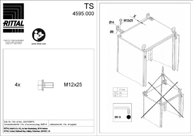 RITTAL SPA - RIT4595000 VX FISSAGGI A PARETE 4PZ