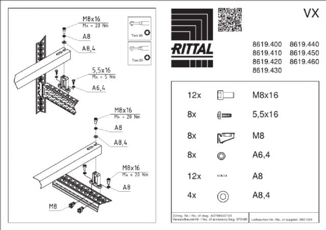 RITTAL SPA - RIT8619420 VX 2 SUPPORTI ARRIVO CAVI 800MM - 2PZ