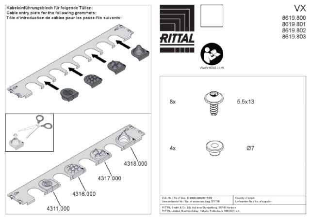 RITTAL SPA - RIT8619802 VX LAMIERE INGR.CAVI 1000MM 4PZ - 4PZ