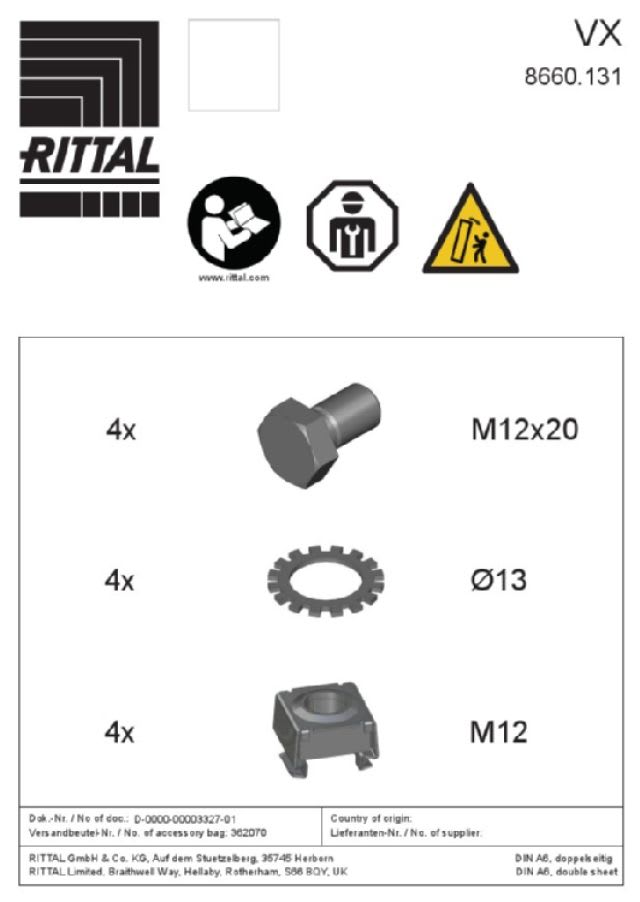 RITTAL SPA - RIT8660131 VX ADATTATORE DI MONT. PER PIEDINI- 4 PZ