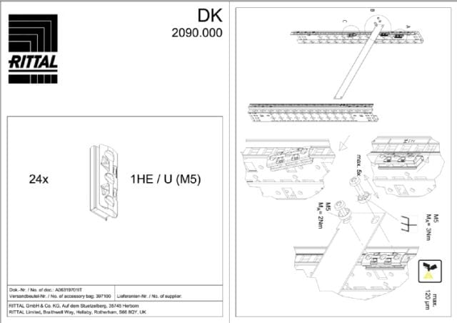 RITTAL SPA - RIT2090000 DK ELEMENTO DI FISS. 19 - 1U (M5)-24PZ