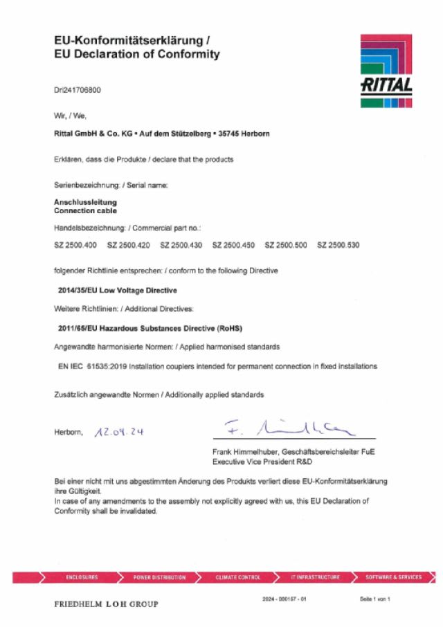 RITTAL SPA - RIT2500530 SZ CAVO PASSANTE UL 3P 100/240V 1000MM