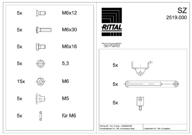 RITTAL SPA - RIT2519000 SZ 5 ARRESTI PORTA APERTA- 5 PZ