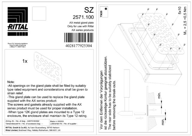 RITTAL SPA - RIT2571100 AX FLANGIA ING.CAVI PRETRANCIATA 1GR