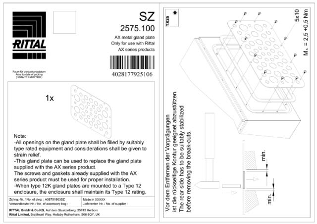 RITTAL SPA - RIT2575100 AX FLANGIA ING.CAVI PRETRANCIATA 5GR