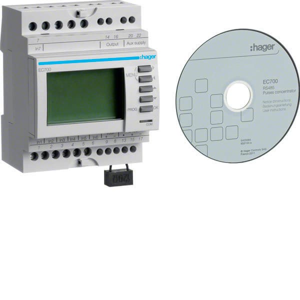 HAGER - HAGEC700 CONCENTRATORE DI IMPULSI 7 INPUT MAX + R