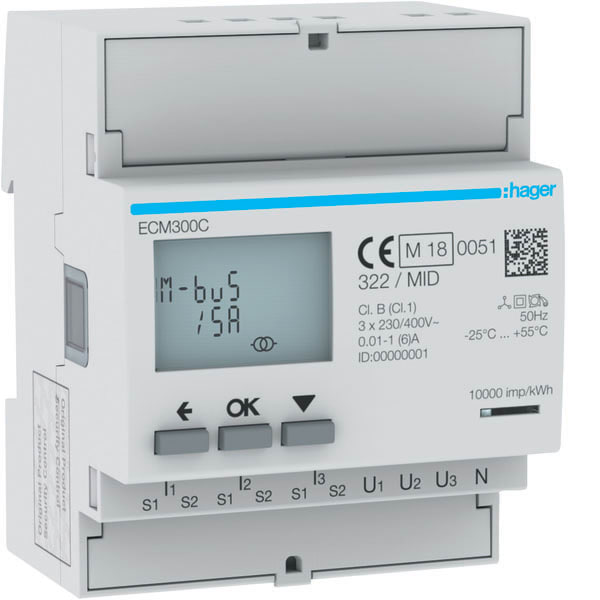 HAGER - HAGECM300C CONTATORE 3F TA 1-5A MBUS MID 4M