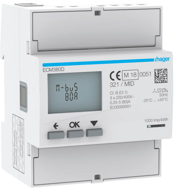 HAGER - HAGECM380D CONTATORE 3F DIR 80A MBUS MID 4M