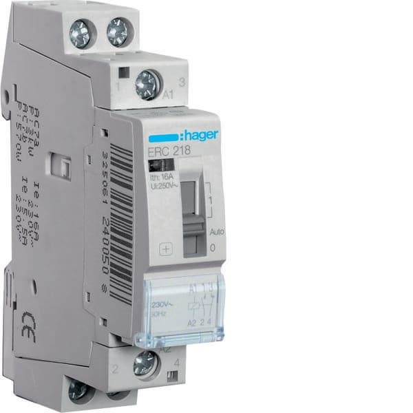HAGER - HAGERC218 RELE COM MAN STD+ 1NA+1NC 230VAC 16A 1M