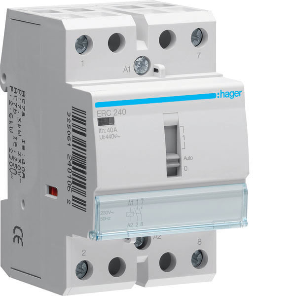 HAGER - HAGERC240 CONTATTORE COM MAN STD 2NA 230VAC 40A 3M