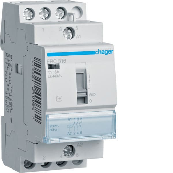 HAGER - HAGERC316 CONTATTORE COM MAN STD+ 3NA 230VAC 16A 2