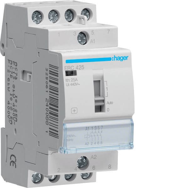 HAGER - HAGERC425 CONTATTORE COM MAN STD+ 4NA 230VAC 25A 2