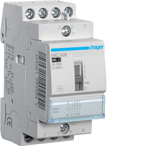HAGER - HAGERC426 CONTATTORE COM MAN STD+ 4NC 230VAC 25A 2