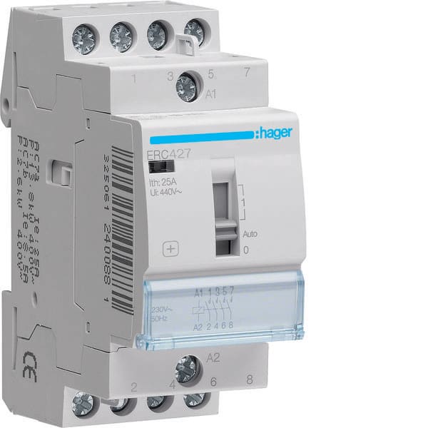 HAGER - HAGERC427 CONTATT COM MAN STD+ 2NA+2NC 230VAC 25A