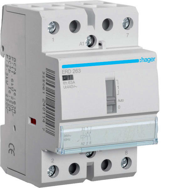 HAGER - HAGERD263 CONTATTORE COM MAN STD 2NA 24VAC 63A 3M