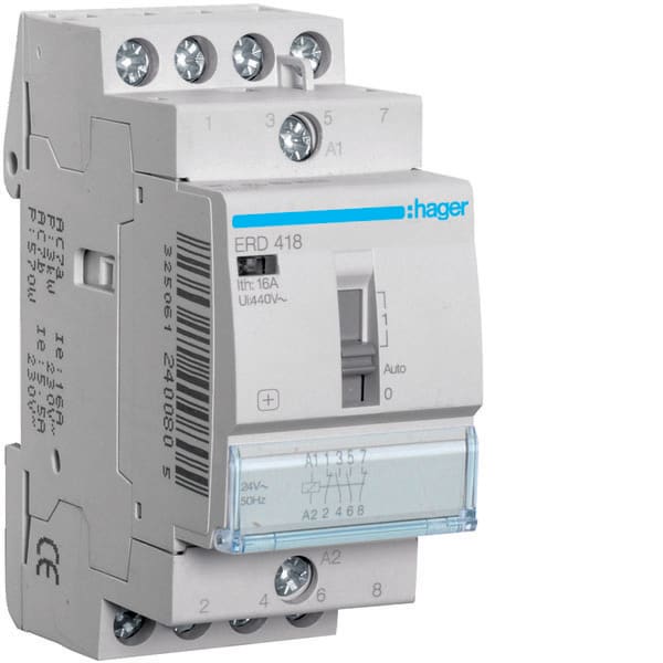 HAGER - HAGERD418 CONTATTOR COM MAN STD+ 2NA+2NC 24VAC 16A