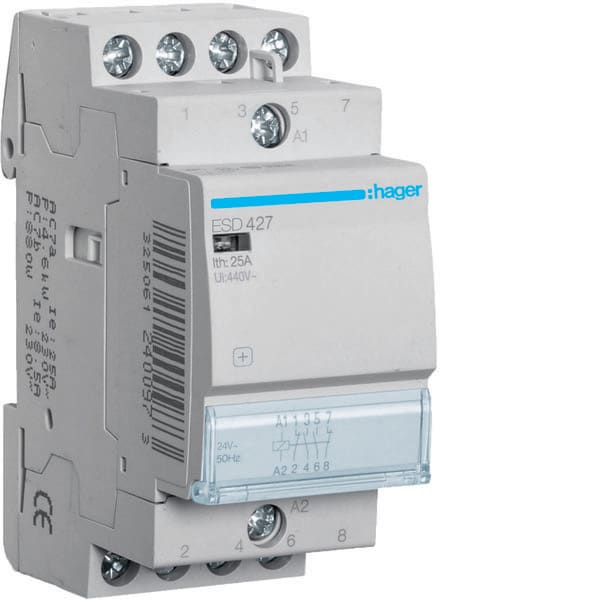 HAGER - HAGESD427 CONTATTORE STD+ 2NA+2NC 24VAC 25A 2M