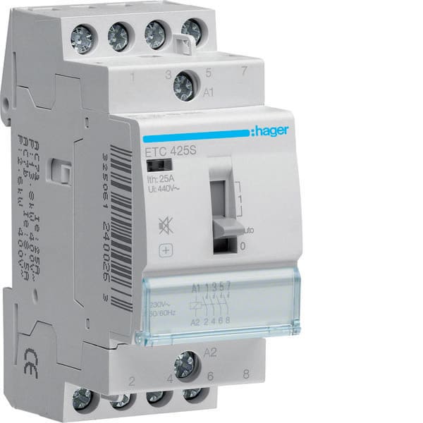 HAGER - HAGETC425S CONTATT GIORNO/NOTTE SIL 4NA 230VAC 25A
