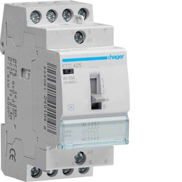 HAGER - HAGETC425 CONTATT GIORNO/NOTTE STD+ 4NA 230VAC 25A