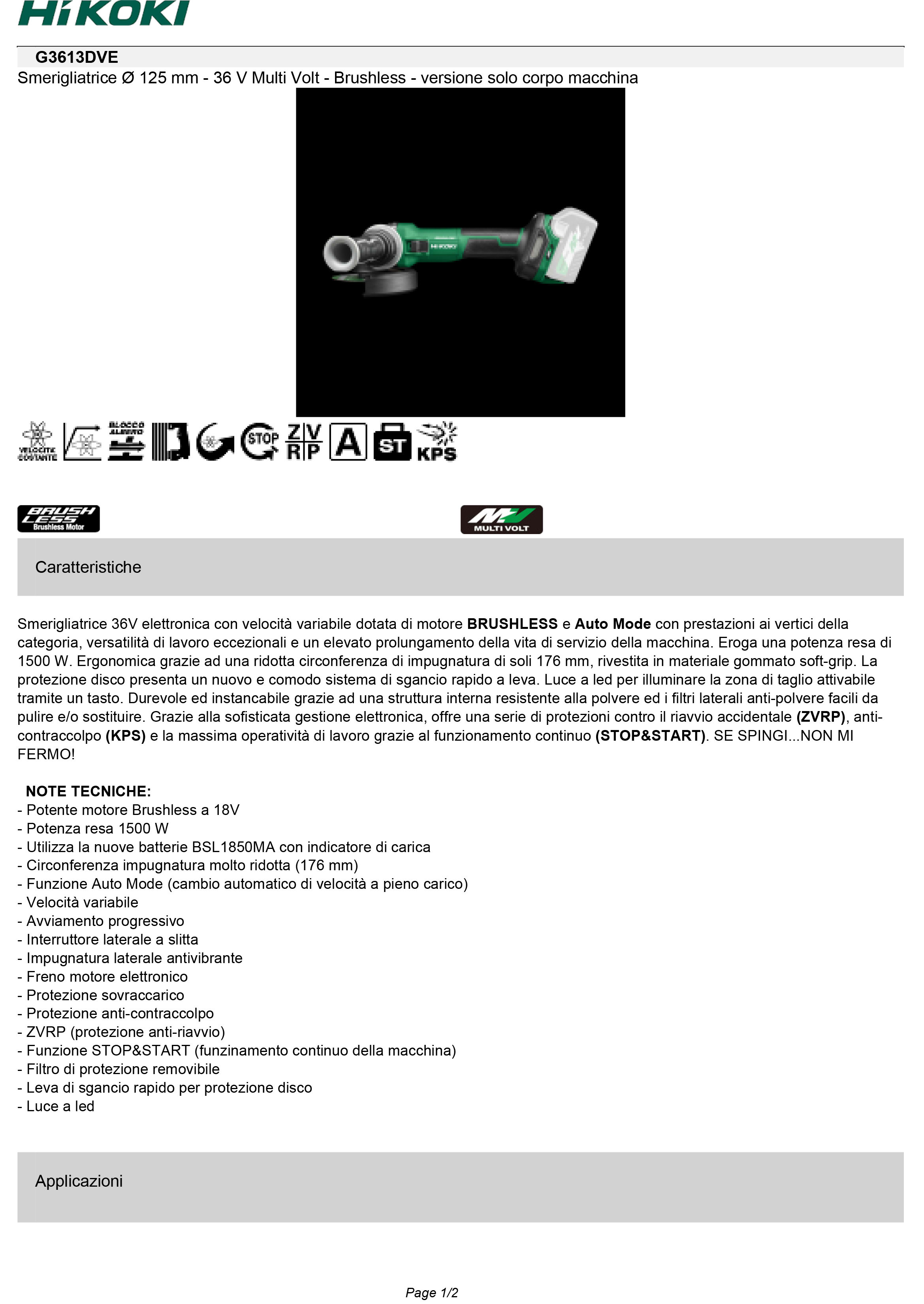 HIKOKI POWER TOOLS - HIAG3613DVEWQZ SMER. ANGOLARE 36V, 125MM, 2XMVA