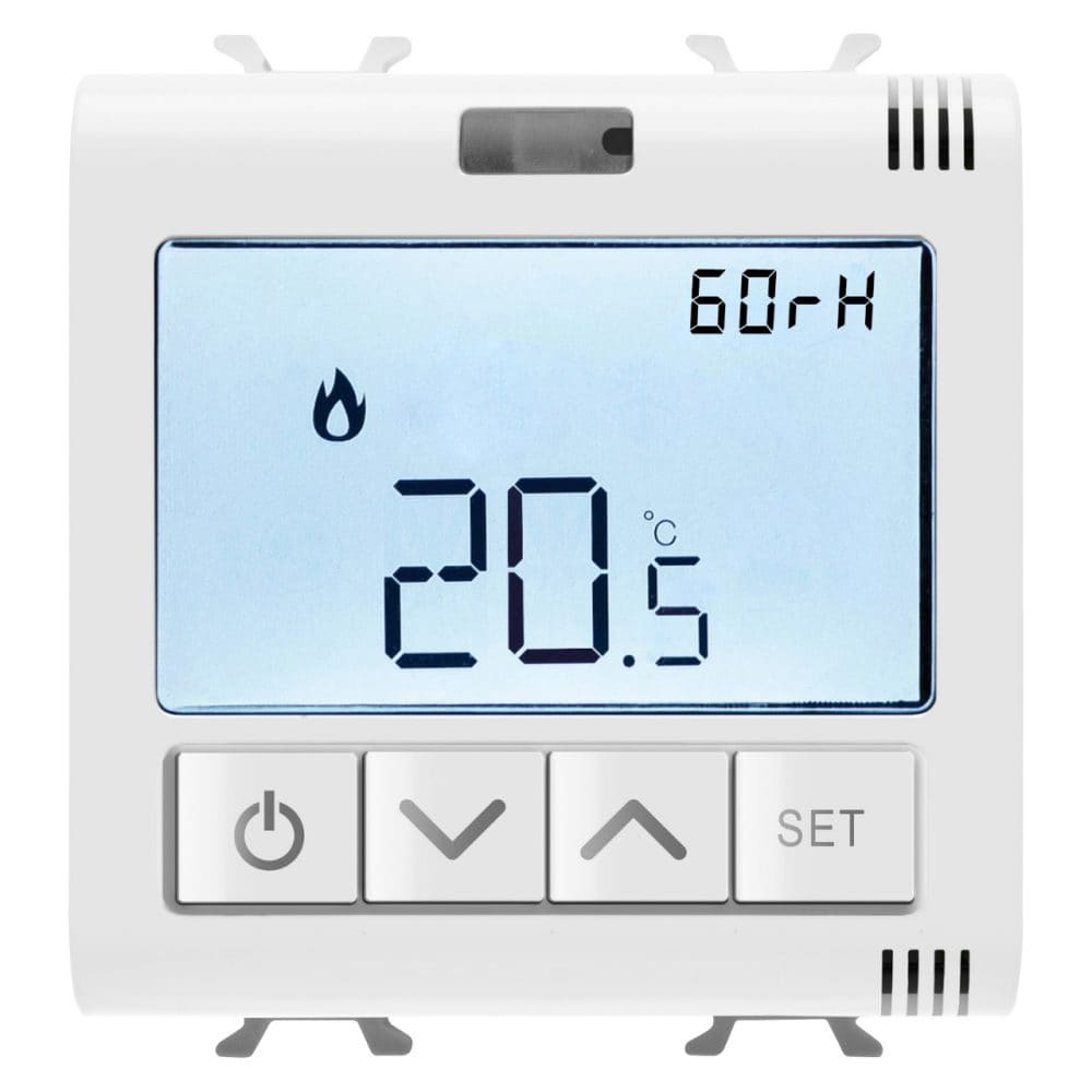 GEWISS - GEWGW10709 TERMOSTATO CONNESSO CON MISURA UMIDITA' - ZIGBEE - 100-240V ac 50/60 Hz - NA 5A (AC1) 240V ac - 2 MODULI - BIANCO LUCIDO - CHORUSMART