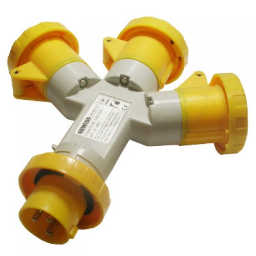 GEWISS - GEWGW64022 MOLTIPLICATORE MOBILE 3 USCITE IP67-SPINA 16A-3 PRESE 2P+T 110V 50/60HZ-GIALLO-4H