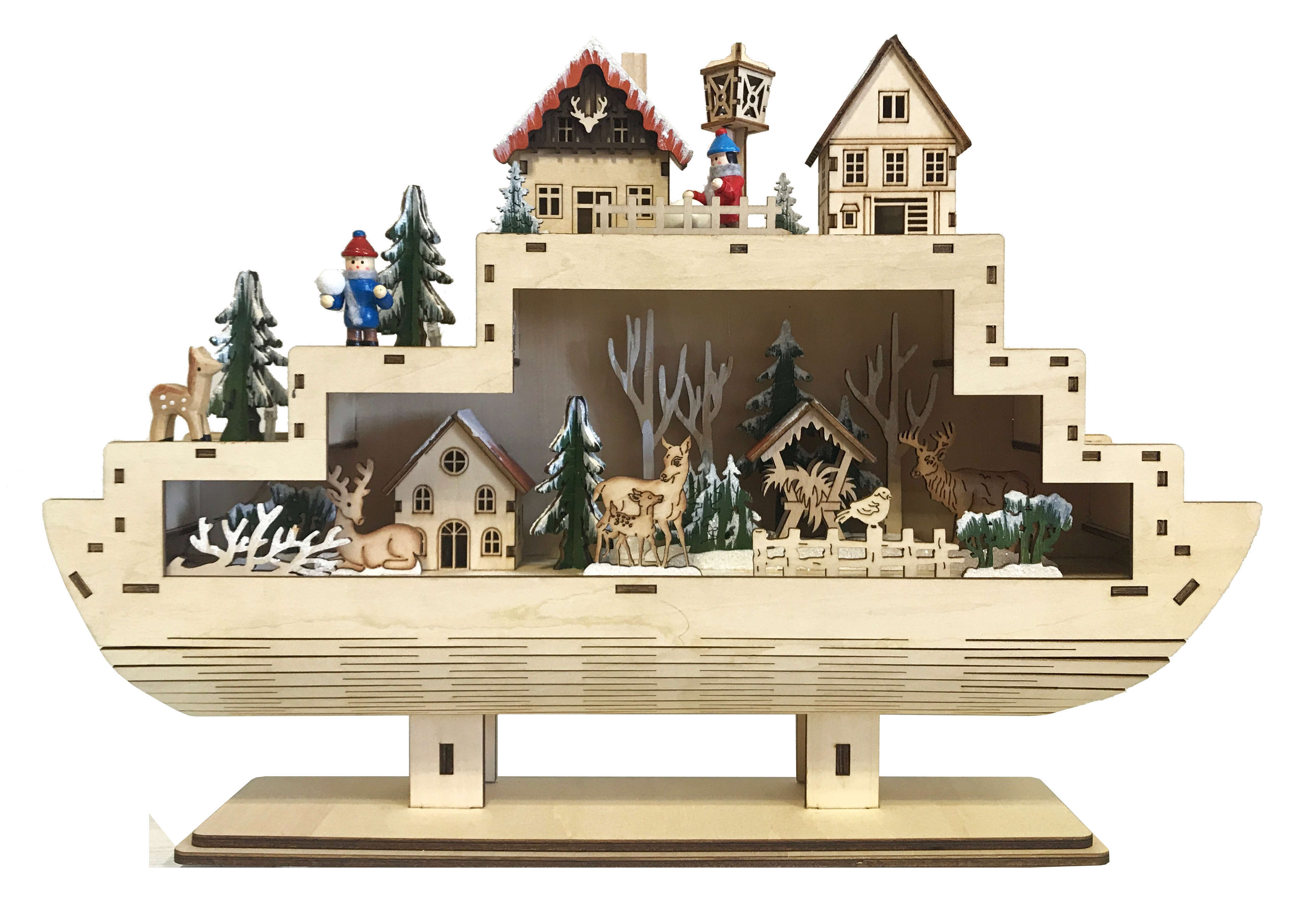 GIOCOPLAST NATALE SP - GCP31619172 BARCA WOOD & CHARM CON LUCE LED A BATT