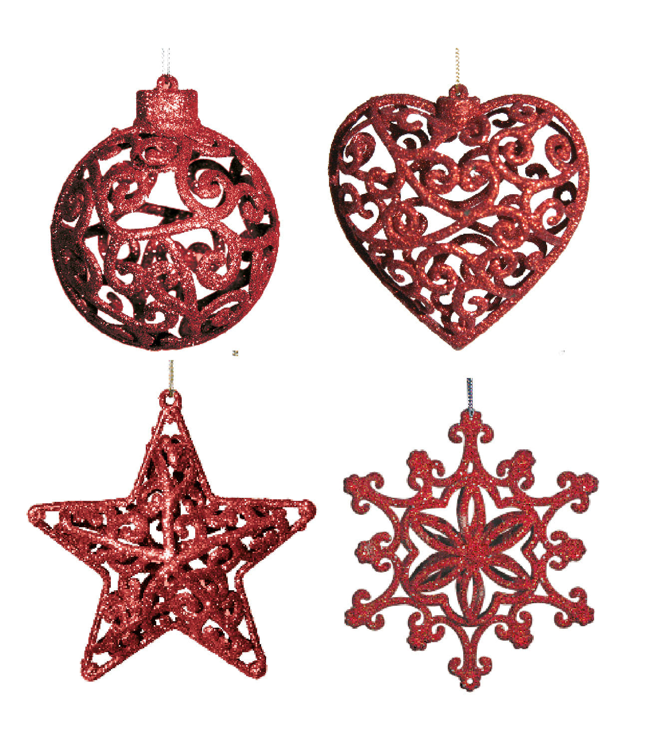 GIOCOPLAST NATALE SP - GCP33020452 ADDOBBI GLITTER ROSSO 3D CM.10-12, ASS