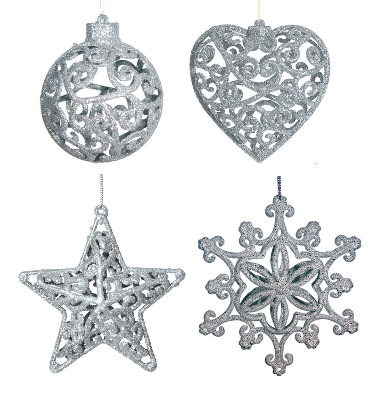 GIOCOPLAST NATALE SP - GCP33020453 ADDOBBI GLITTER ARGENTO 3D CM.10-12, ASS