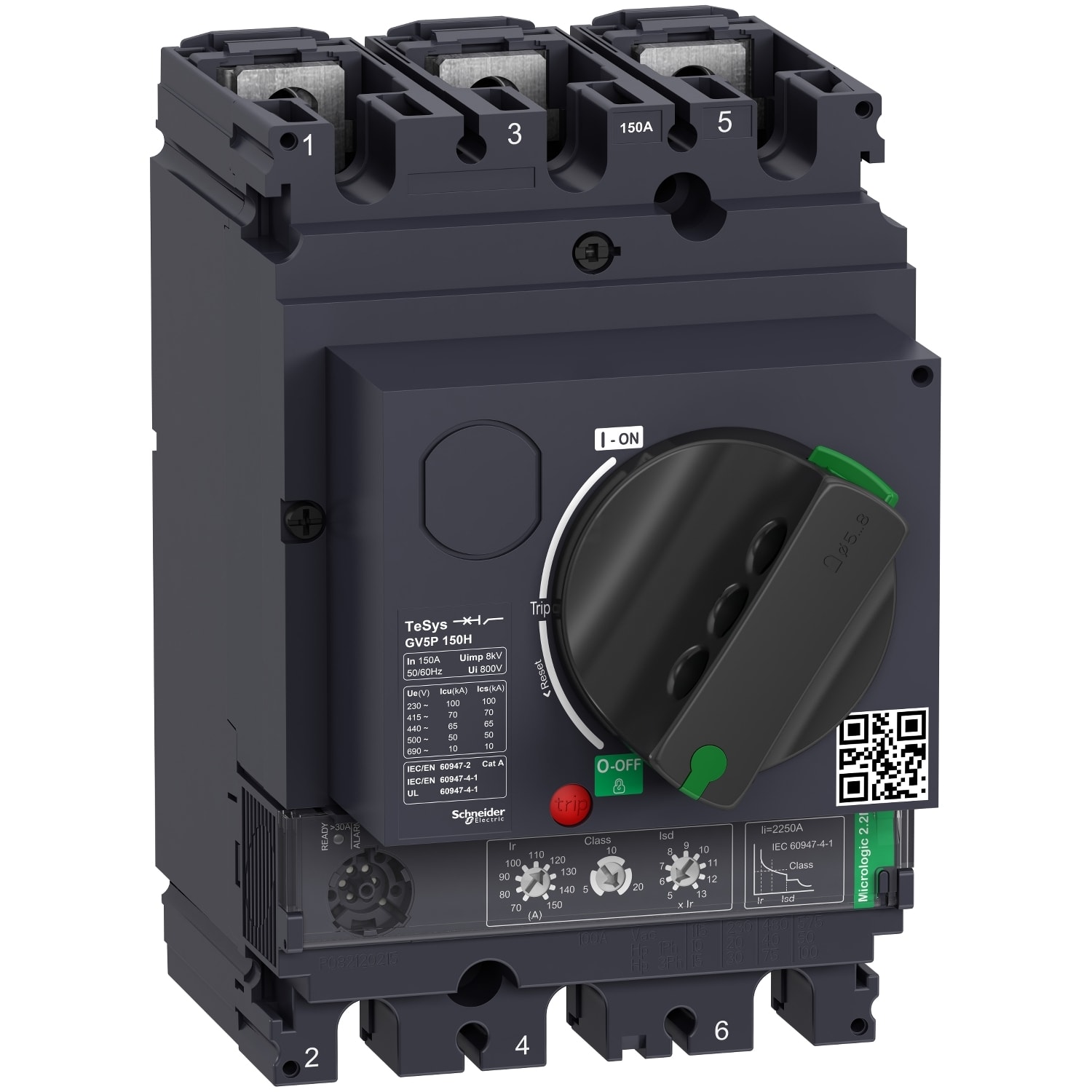 SCHNEIDER ELECTRIC - SNRGV5P150H Interruttore automatico TeSys GV5 magnetotermico con manovra rotativa con manovra rotativa 70-150A Icu 70kA