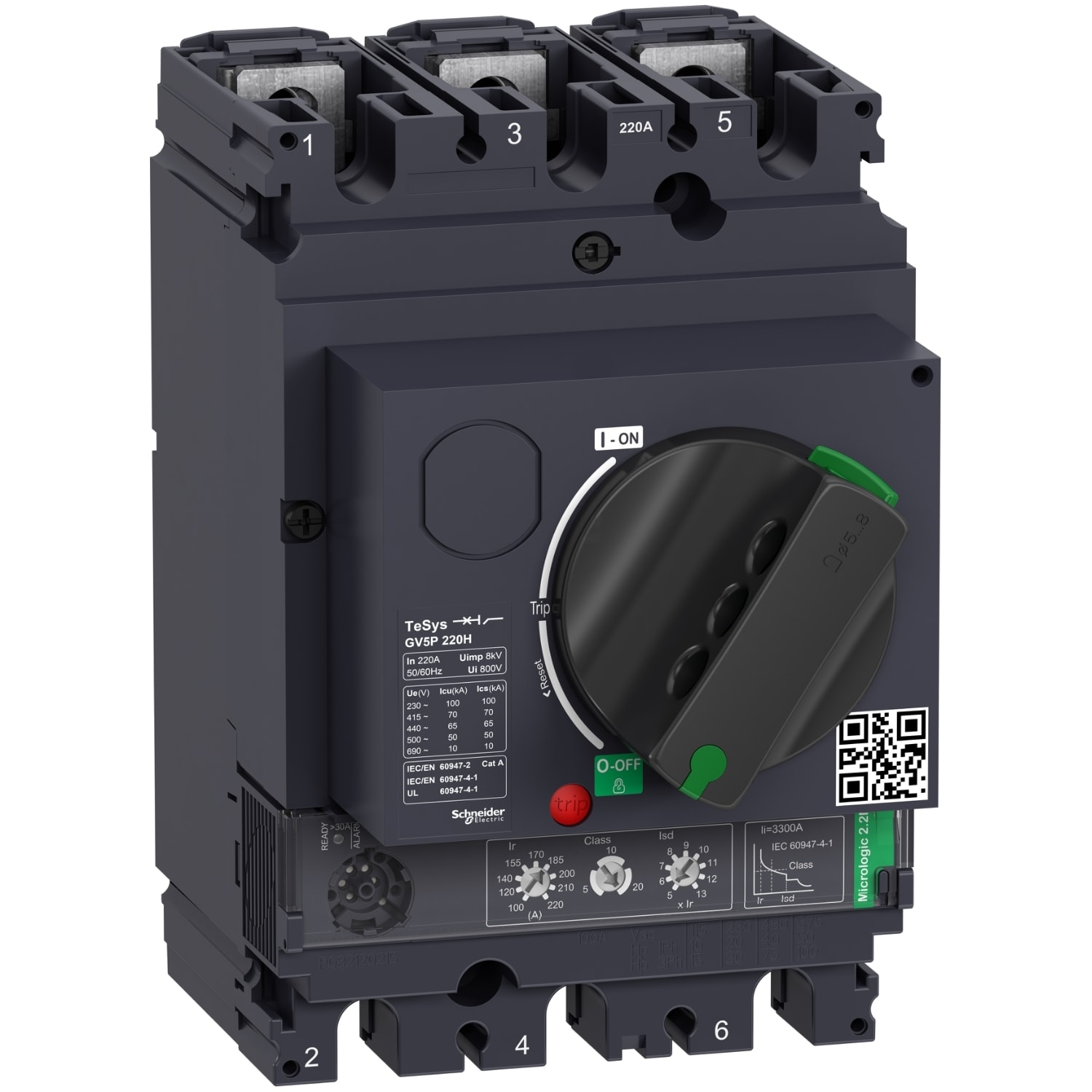 SCHNEIDER ELECTRIC - SNRGV5P220H Interruttore automatico TeSys GV5 magnetotermico con manovra rotativa con manovra rotativa 100-220A Icu 70kA