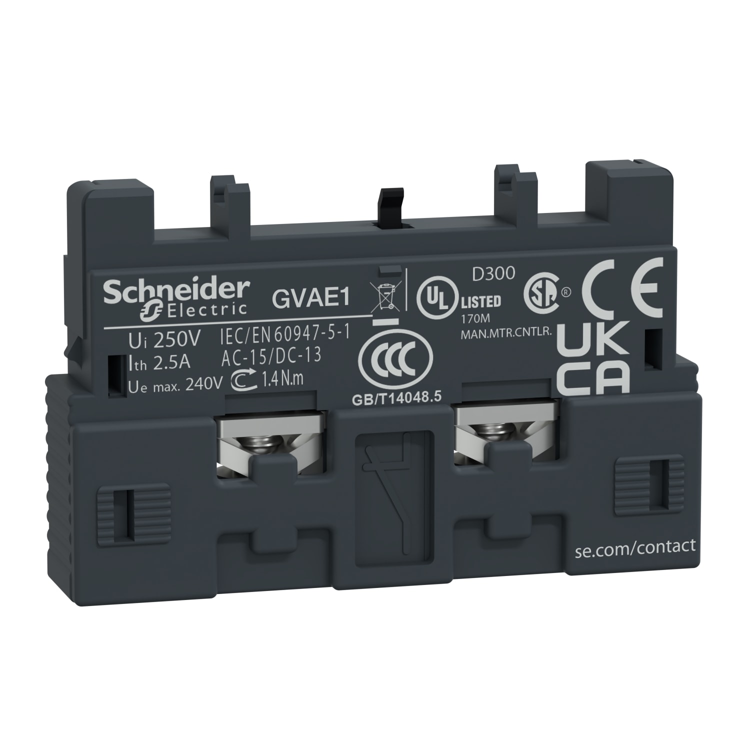 SCHNEIDER ELECTRIC - SNRGVAE1 Contatto ausiliario istantaneo TeSys GV - front 1NO/NC - viti serrafilo