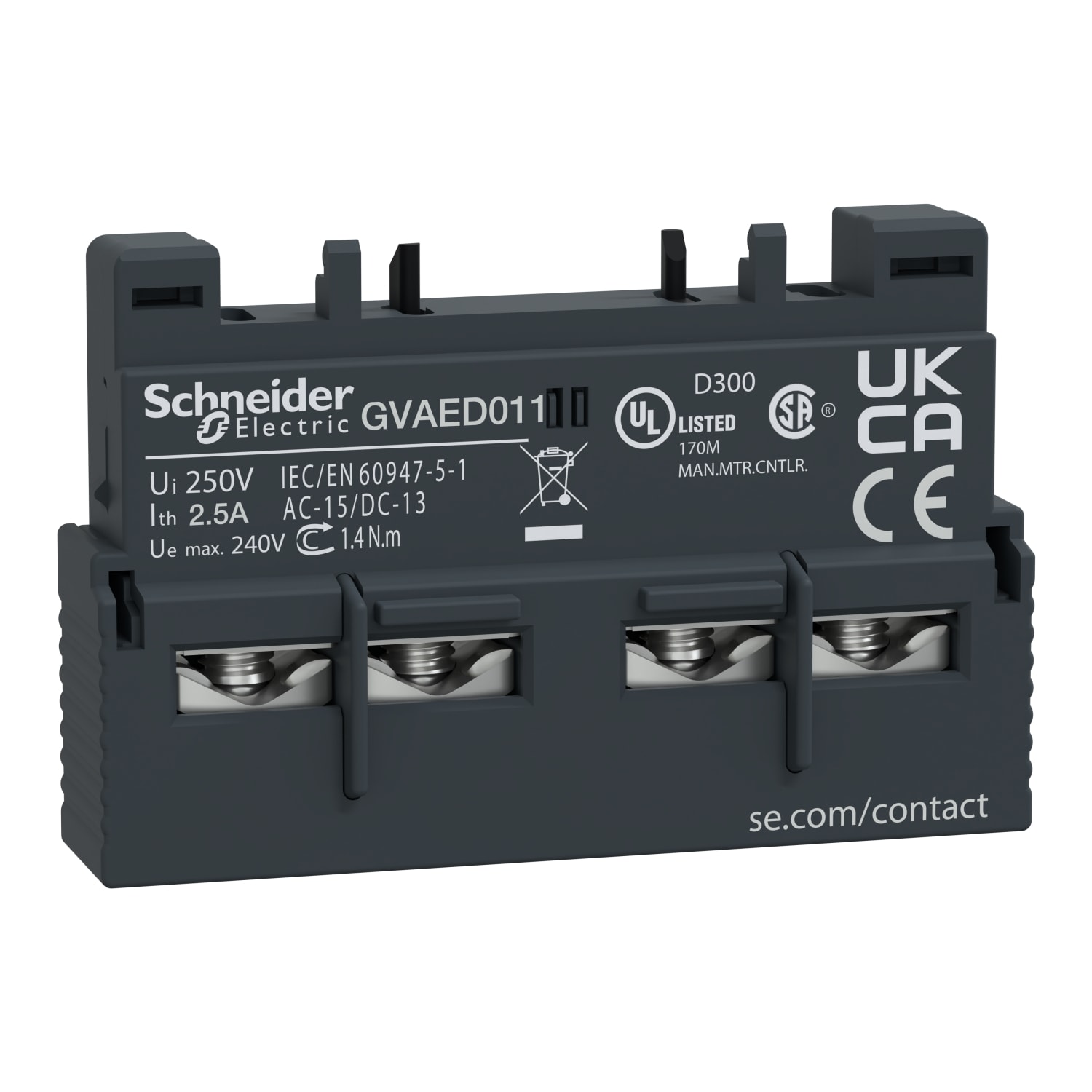 SCHNEIDER ELECTRIC - SNRGVAED011 CONT 1NO GUASTO 1NC AUX IST VITE FRONT
