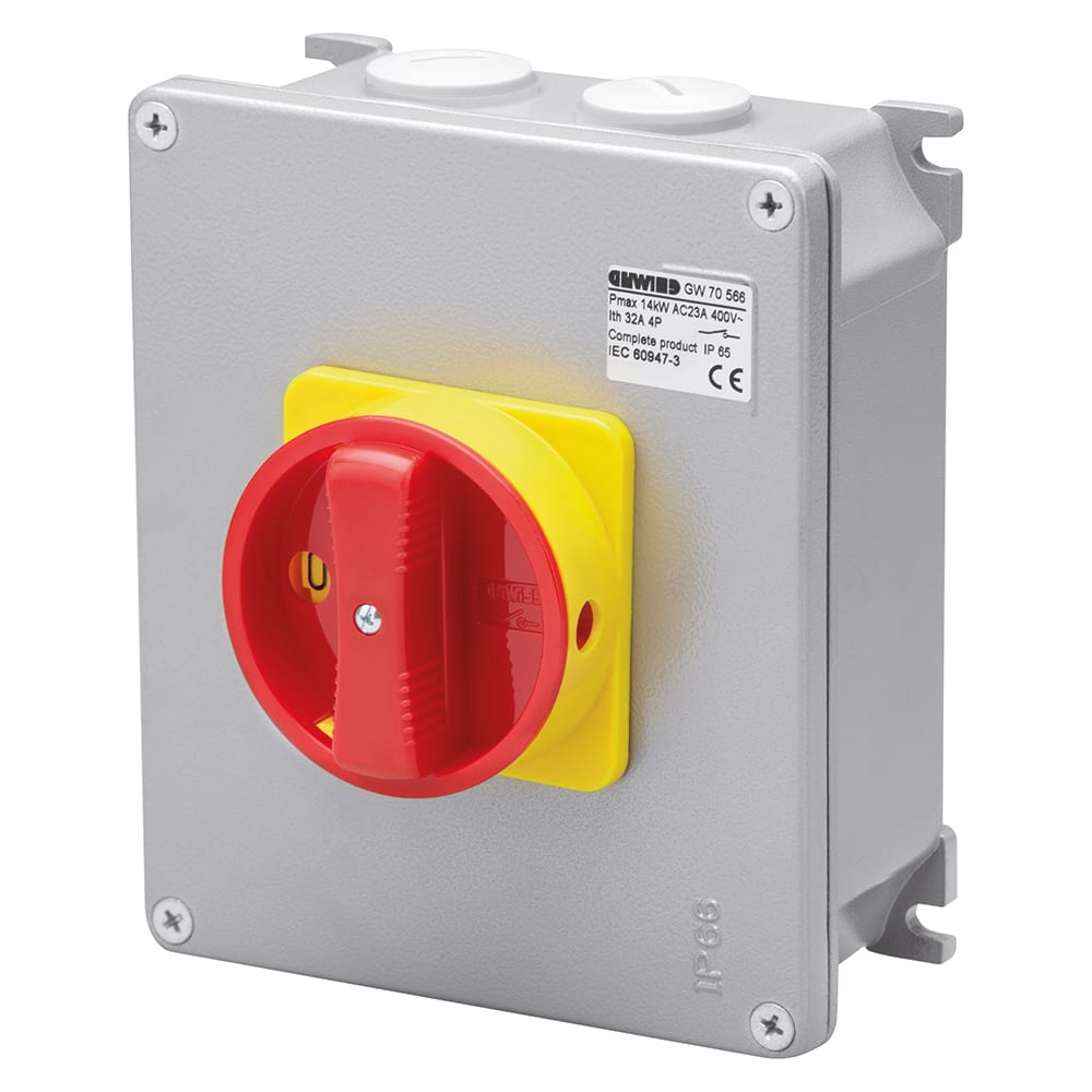 GEWISS - GEWGW70480 INTERRUTTORE SEZIONATORE ROTATIVO - DA PARETE - EMERGENZA - ATEX - CASSETTA IN ALLUMINIO - MANOPOLA ROSSA - 4P 100A - IP65