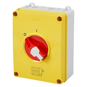 GEWISS - GEWGW70437P INTERRUTTORE SEZIONATORE ROTATIVO - HP - EMERGENZA - CASSETTA IN MATERIALE ISOLANTE - 63A 3P - MANOPOLA ROSSA LUCCHETTABILE - IP66/67/69