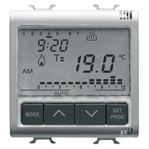 GEWISS - GEWGW14703 CRONOTERMOSTATO PROGRAMMAZIONE GIORNALIERA/SETTIMANALE - 230V ac 50/60Hz - 2 MODULI - TITANIO - CHORUSMART