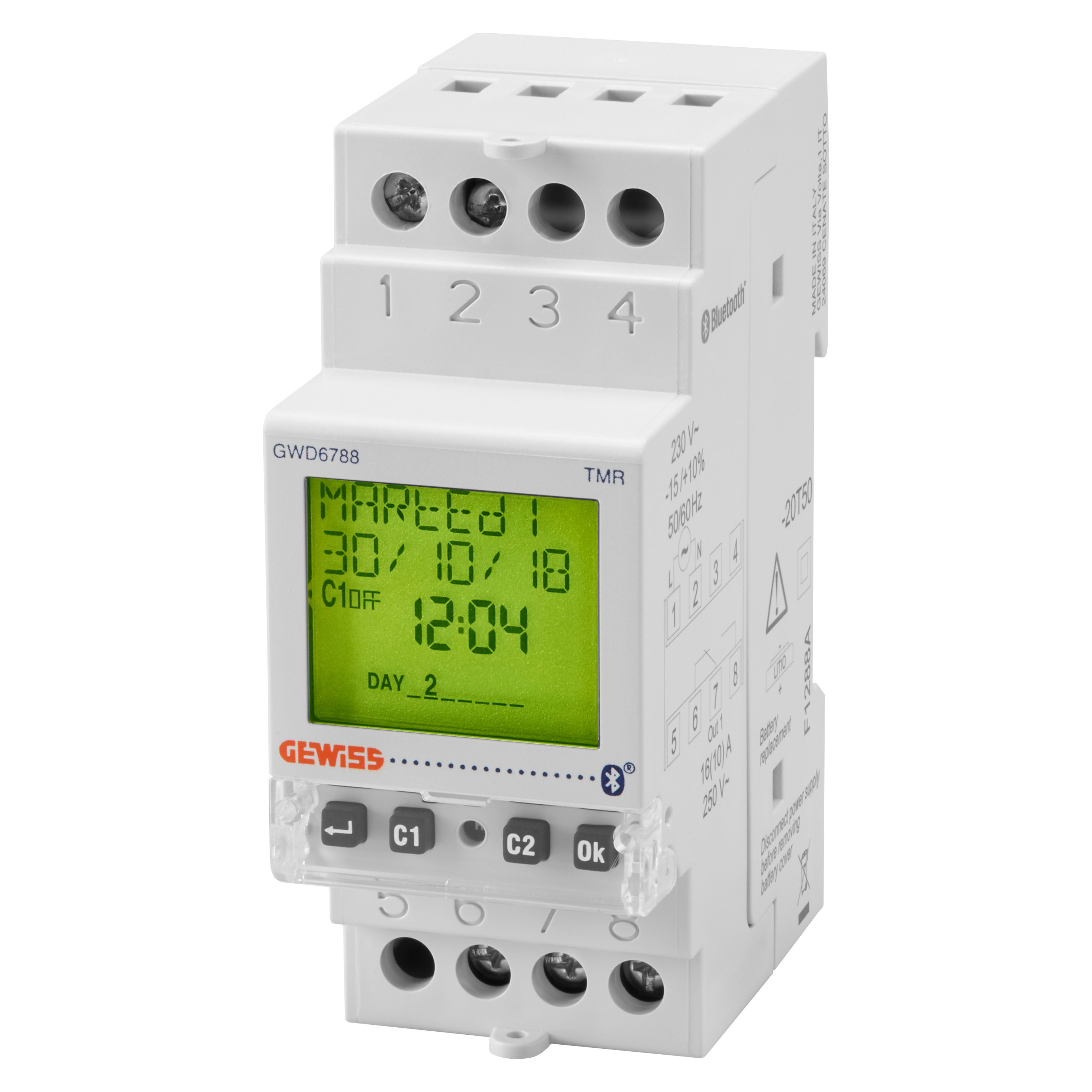 GEWISS - GEWGWD6788 INTERRUTTORE COMBINATO ORARIO/ASTRONOMICO - RISERVA CARICA 5 ANNI - 1 CONTATTO IN SCAMBIO - 2 MODULI