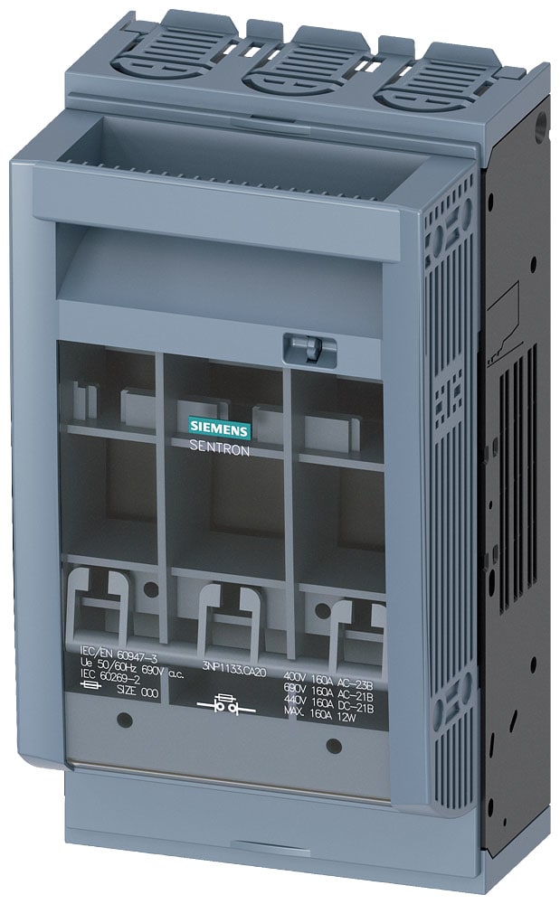 SIEMENS - SIE3NP11331CA20 SENTRON, Sezionatore sottocarico a fusibili 3NP1, a 3 poli, NH00, 160 A