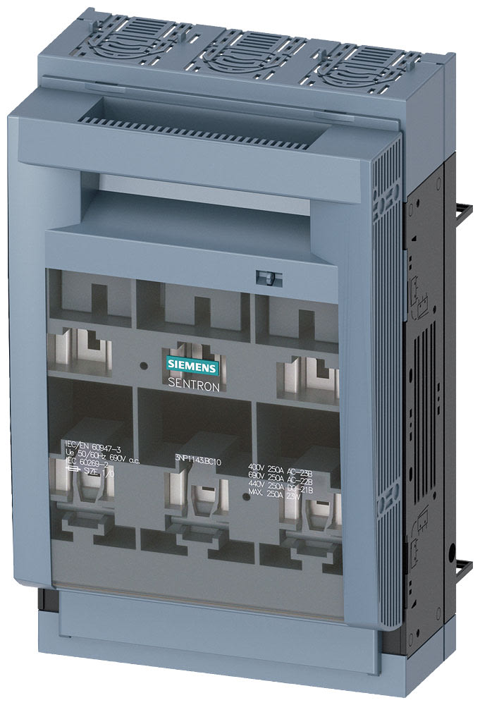 SIEMENS - SIE3NP11431BC10 SENTRON, Sezionatore sottocarico a fusibili 3NP1, a 3 poli, NH1, 250 A