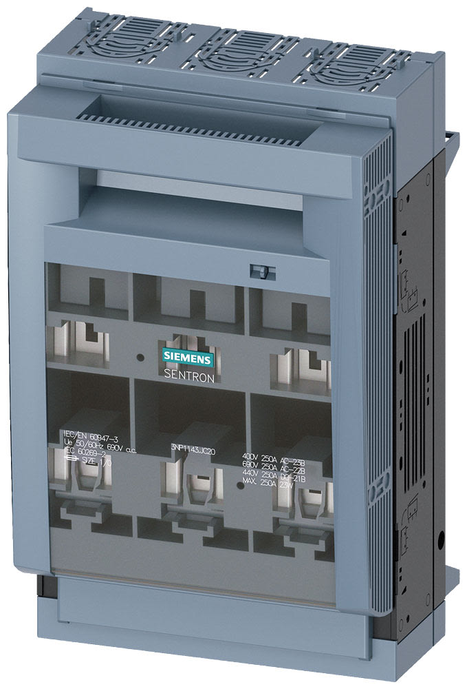 SIEMENS - SIE3NP11431JC20 SENTRON, Sezionatore sottocarico a fusibili 3NP1, a 3 poli, NH1, 250 A