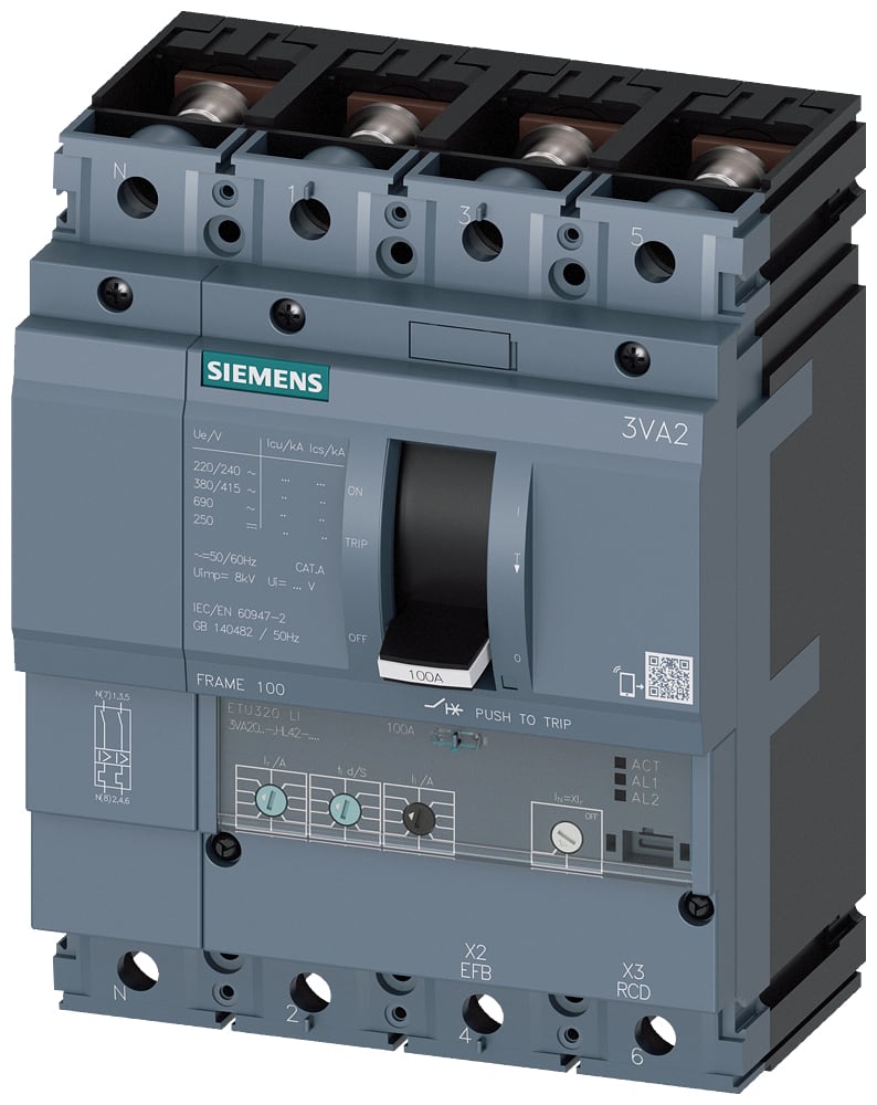 SIEMENS - SIE3VA20106HL420AA0 INT.AUT.3VA 100A 4P 85KA ETU3 LI L/T