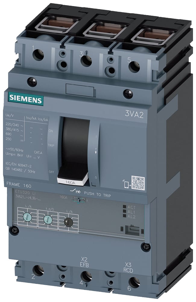 SIEMENS - SIE3VA21165HL360AA0 INT.AUT.3VA 160A 3P 55KA ETU3 LI B/T