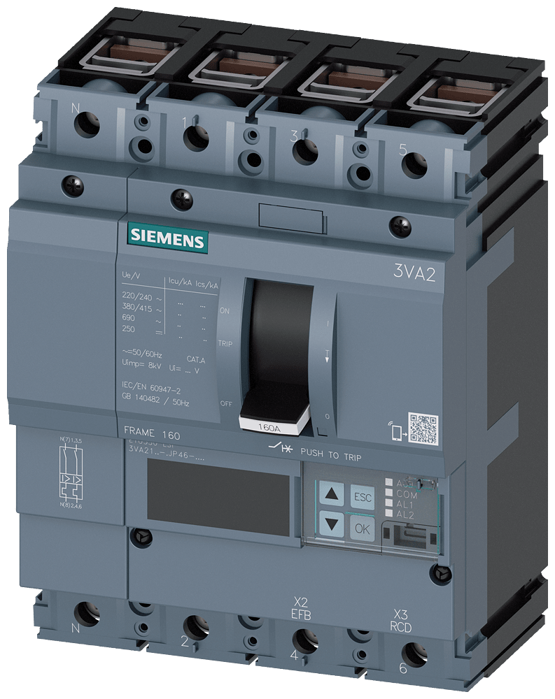 SIEMENS - SIE3VA21165JP460AA0 INT.AUT.3VA 160A 4P 55KA ETU5 LSI B/T