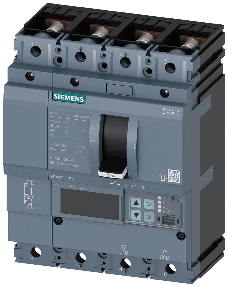 SIEMENS - SIE3VA22255JP420AA0 INT.AUT.3VA 250A 4P 55KA ETU5 LSI L/T