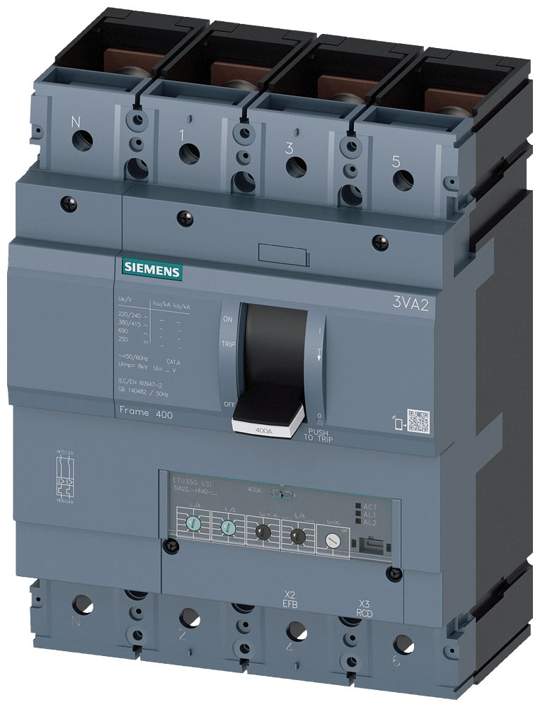 SIEMENS - SIE3VA23407HN420AA0 INT.AUT.3VA 400A 4P 110KA ETU3 LSI L/T