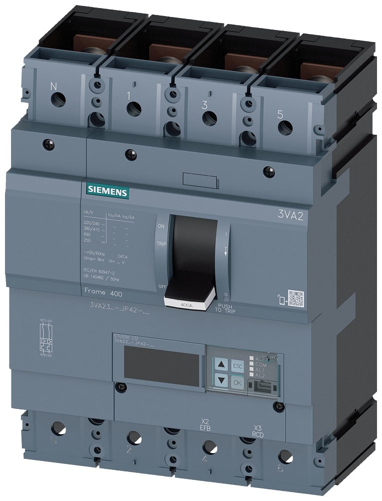 SIEMENS - SIE3VA23405JP420AA0 INT.AUT.3VA 400A 4P 55KA ETU5 LSI L/T