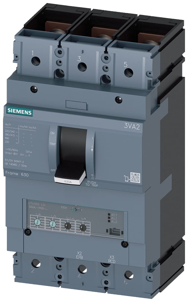 SIEMENS - SIE3VA24630HN320AA0 INT.AUT.3VA 630A 3P 200KA ETU3 LSI L/T